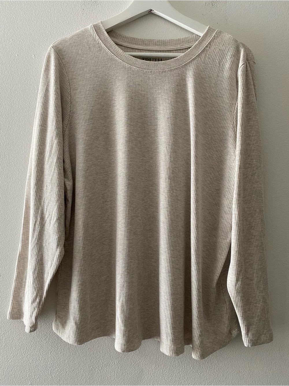 Truth by Repablic Light Beige Ribbed Long Sleeve Top Plus Size 1X